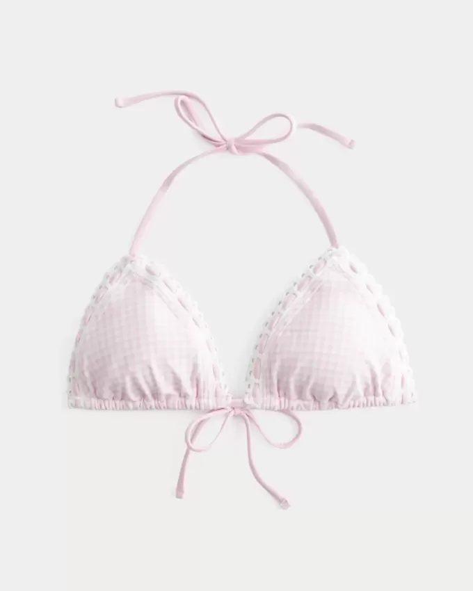 Crochet-Style Trim Halter Triangle Bikini Top
