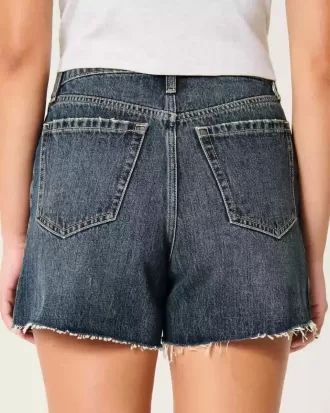 Curvy High-Rise Dark Wash Relaxed Denim Shorts 5″