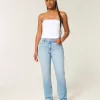 Curvy High-Rise Distressed Light Wash Straight Jeans