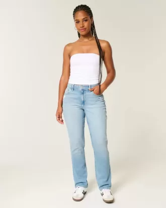 Curvy High-Rise Distressed Light Wash Straight Jeans
