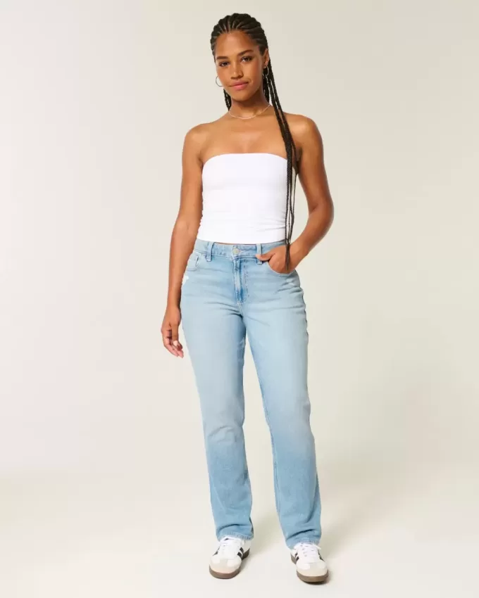 Curvy High-Rise Distressed Light Wash Straight Jeans