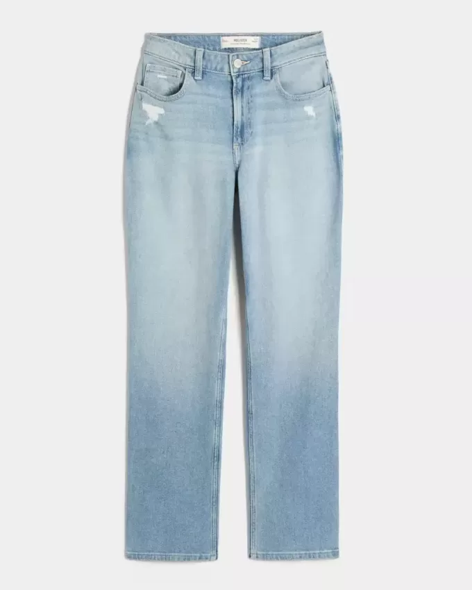 Curvy High-Rise Distressed Light Wash Straight Jeans