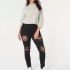 Curvy High-Rise Ripped Black Super Skinny Jeans