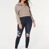 Curvy High-Rise Ripped Dark Wash Jean Leggings