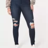 Curvy High-Rise Ripped Dark Wash Jean Leggings
