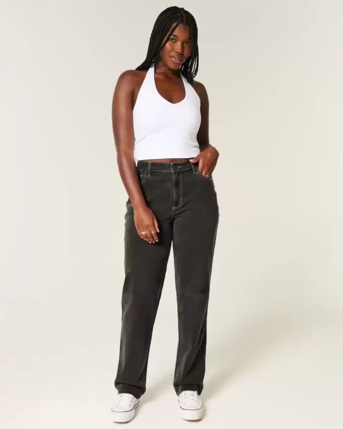 Curvy High-Rise Washed Black Straight Jeans Curvy High-Rise Washed Black Straight Jeans