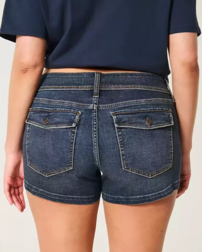 Curvy Low-Rise Dark Wash Denim Shortie Shorts Curvy Low-Rise Dark Wash Denim Shortie Shorts