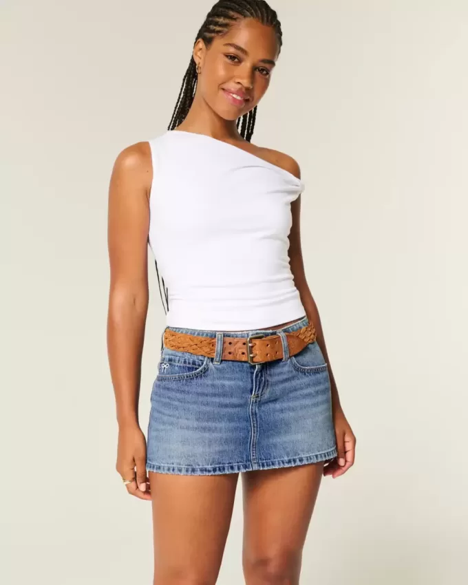 Curvy Low-Rise Embroidered Bow Denim Mini Skort