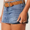 Curvy Low-Rise Embroidered Bow Denim Mini Skort