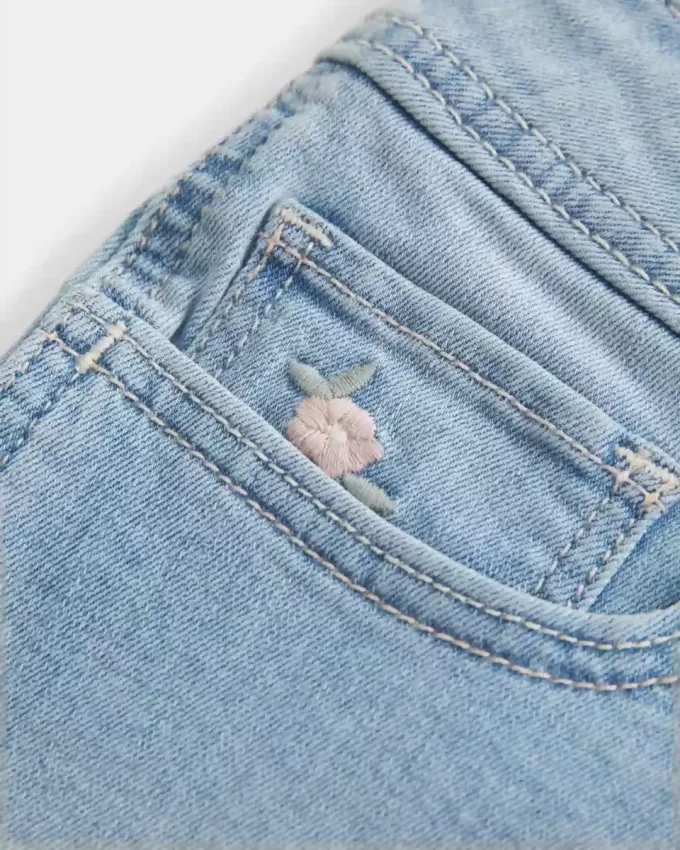 Curvy Low-Rise Light Wash Floral Embroidered Denim Shortie Shorts Curvy Low-Rise Light Wash Floral Embroidered Denim Shortie Shorts