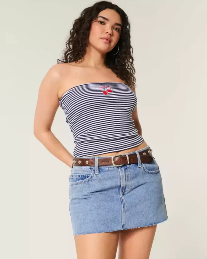 Curvy Low-Rise Medium Wash Denim Mini Skort Curvy Low-Rise Medium Wash Denim Mini Skort