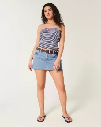 Curvy Low-Rise Medium Wash Denim Mini Skort