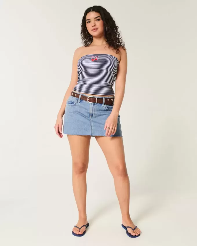 Curvy Low-Rise Medium Wash Denim Mini Skort Curvy Low-Rise Medium Wash Denim Mini Skort