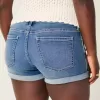 Curvy Low-Rise Medium Wash Denim Shortie Shorts