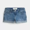 Curvy Low-Rise Medium Wash Denim Shortie Shorts