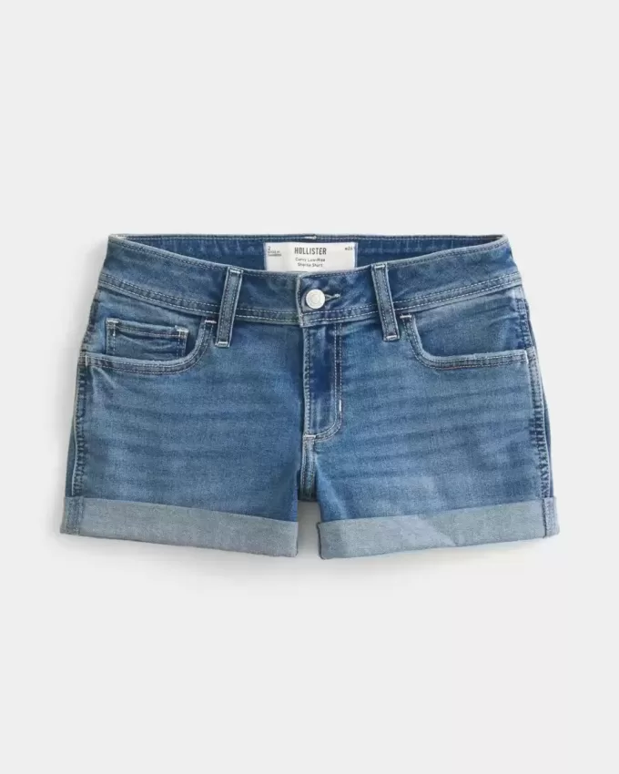 Curvy Low-Rise Medium Wash Denim Shortie Shorts