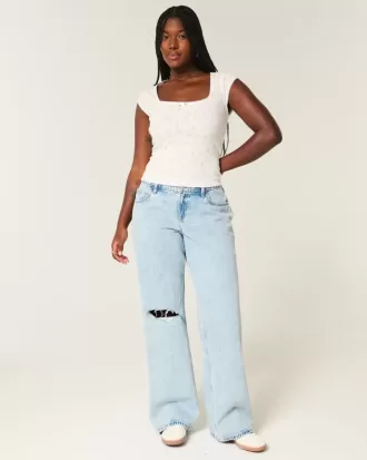 Curvy Low-Rise Ripped Light Wash Baggy Jeans