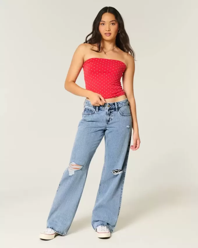 Curvy Low-Rise Ripped Medium Wash Baggy Jeans Curvy Low-Rise Ripped Medium Wash Baggy Jeans