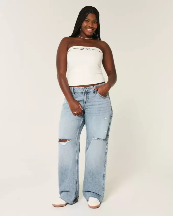 Curvy Low-Rise Ripped Medium Wash Baggy Jeans Curvy Low-Rise Ripped Medium Wash Baggy Jeans