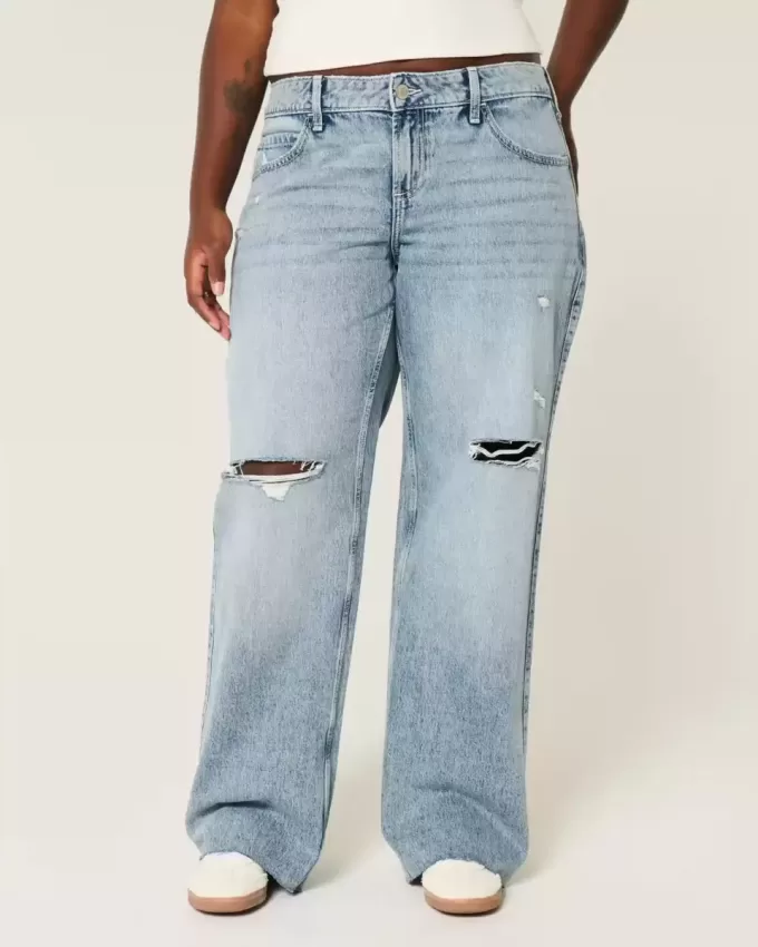 Curvy Low-Rise Ripped Medium Wash Baggy Jeans Curvy Low-Rise Ripped Medium Wash Baggy Jeans