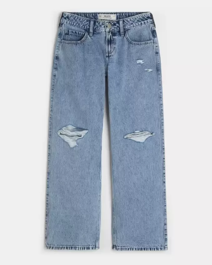 Curvy Low-Rise Ripped Medium Wash Baggy Jeans Curvy Low-Rise Ripped Medium Wash Baggy Jeans