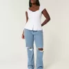 Curvy Low-Rise Ripped Medium Wash Relaxed Straight Jeans Curvy Low-Rise Ripped Medium Wash Relaxed Straight Jeans