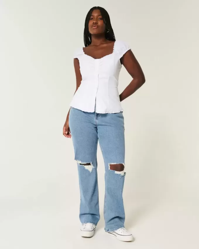 Curvy Low-Rise Ripped Medium Wash Relaxed Straight Jeans Curvy Low-Rise Ripped Medium Wash Relaxed Straight Jeans