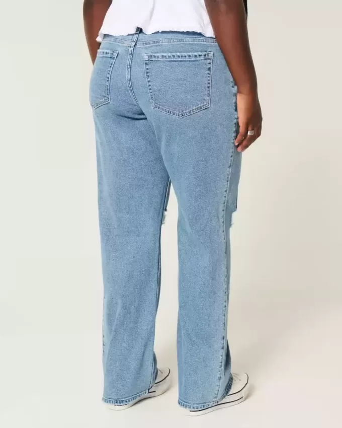 Curvy Low-Rise Ripped Medium Wash Relaxed Straight Jeans Curvy Low-Rise Ripped Medium Wash Relaxed Straight Jeans