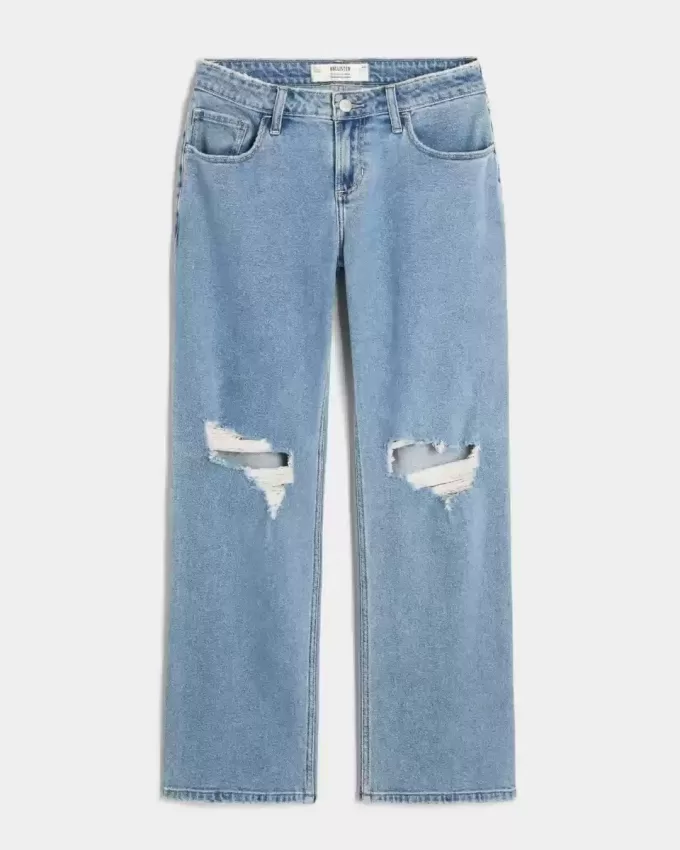 Curvy Low-Rise Ripped Medium Wash Relaxed Straight Jeans Curvy Low-Rise Ripped Medium Wash Relaxed Straight Jeans