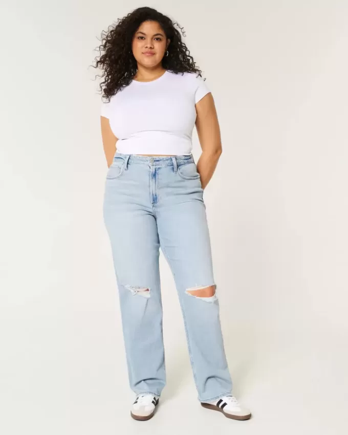 Curvy Ultra High-Rise Ripped Light Wash Dad Jeans Curvy Ultra High-Rise Ripped Light Wash Dad Jeans