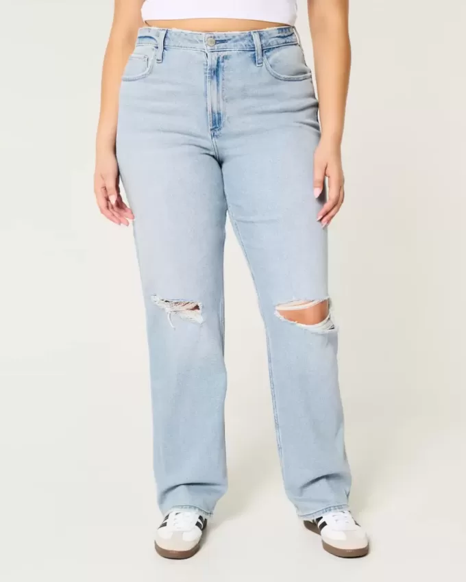 Curvy Ultra High-Rise Ripped Light Wash Dad Jeans Curvy Ultra High-Rise Ripped Light Wash Dad Jeans