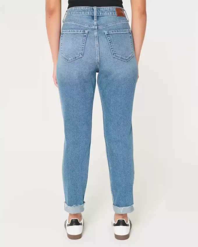 Curvy Ultra High-Rise Ripped Medium Wash Mom Jeans