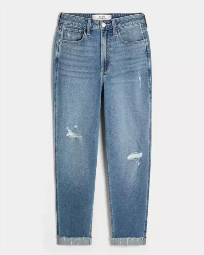 Curvy Ultra High-Rise Ripped Medium Wash Mom Jeans