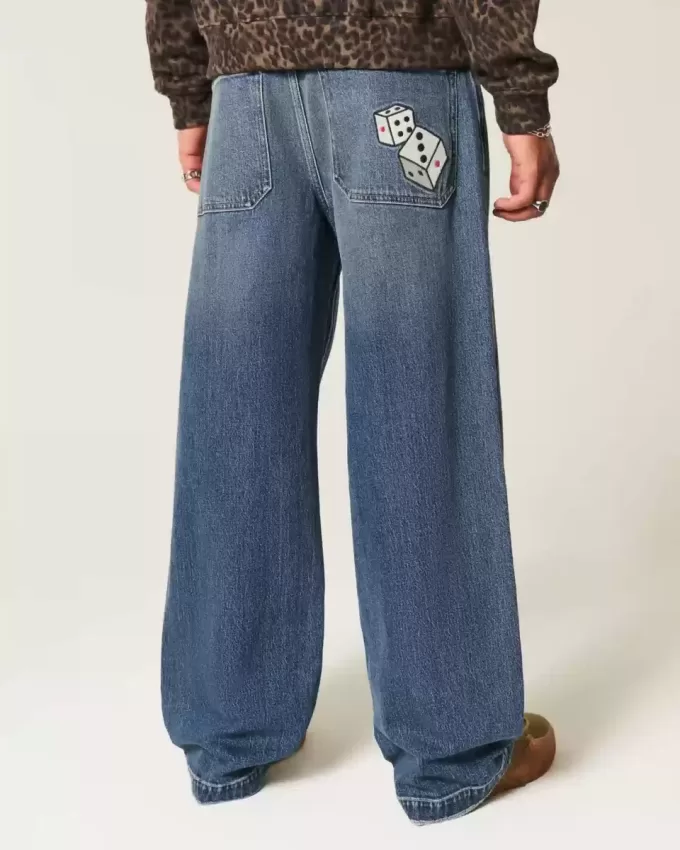 Dark Wash Dice Graphic Super Baggy Jeans Dark Wash Dice Graphic Super Baggy Jeans