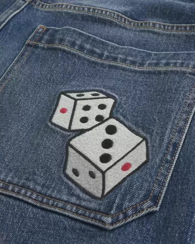 Dark Wash Dice Graphic Super Baggy Jeans Dark Wash Dice Graphic Super Baggy Jeans