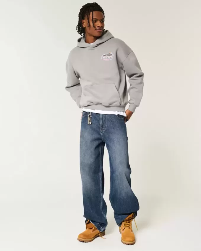 Dark Wash Logo Embroidery Super Baggy Jeans Dark Wash Logo Embroidery Super Baggy Jeans