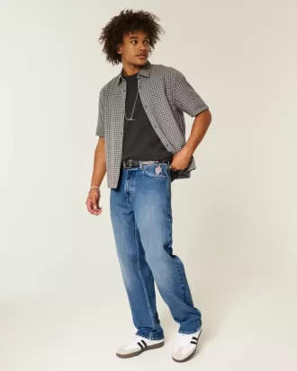 Dark Wash Rose Graphic Baggy Jeans