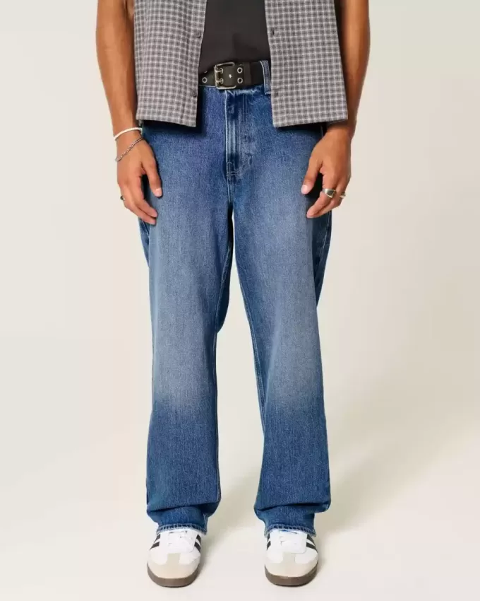 Dark Wash Rose Graphic Baggy Jeans