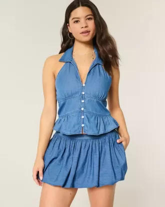 Denim Bubble Mini Skirt