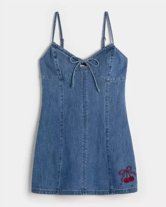 Denim Cherry Graphic Mini Dress Denim Cherry Graphic Mini Dress
