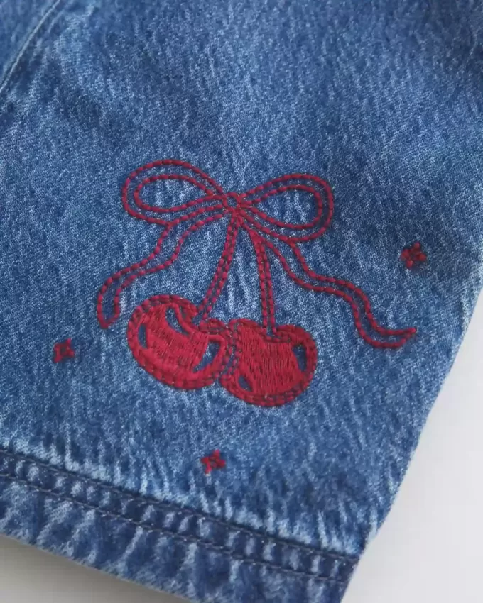 Denim Cherry Graphic Mini Dress Denim Cherry Graphic Mini Dress
