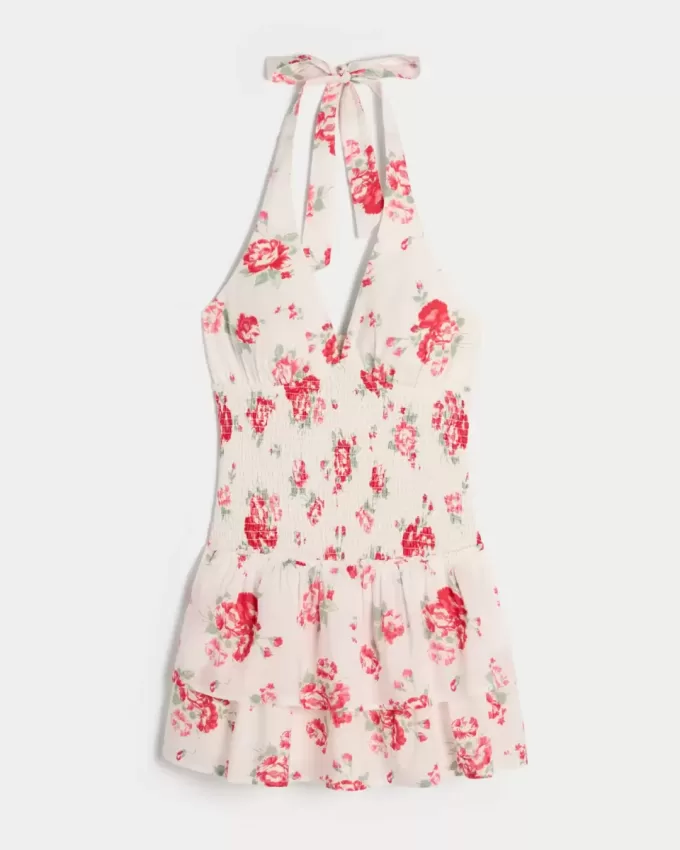 Double-Tier Smocked Halter Skort Dress