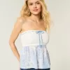 Easy Crochet-Style Fabric Mix Strapless Top Easy Crochet-Style Fabric Mix Strapless Top