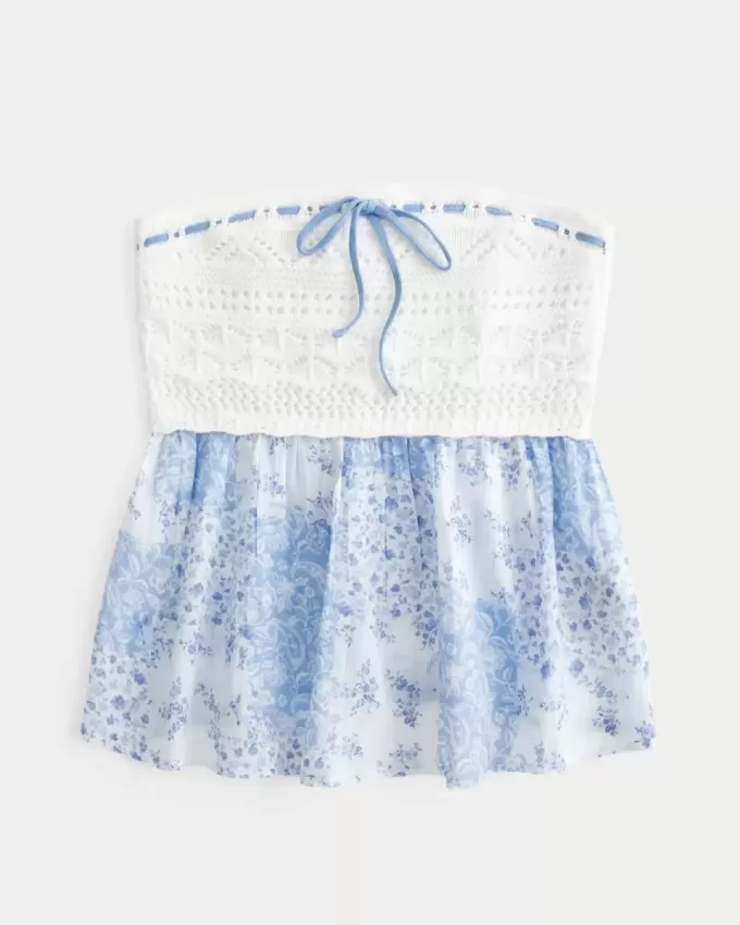 Easy Crochet-Style Fabric Mix Strapless Top Easy Crochet-Style Fabric Mix Strapless Top