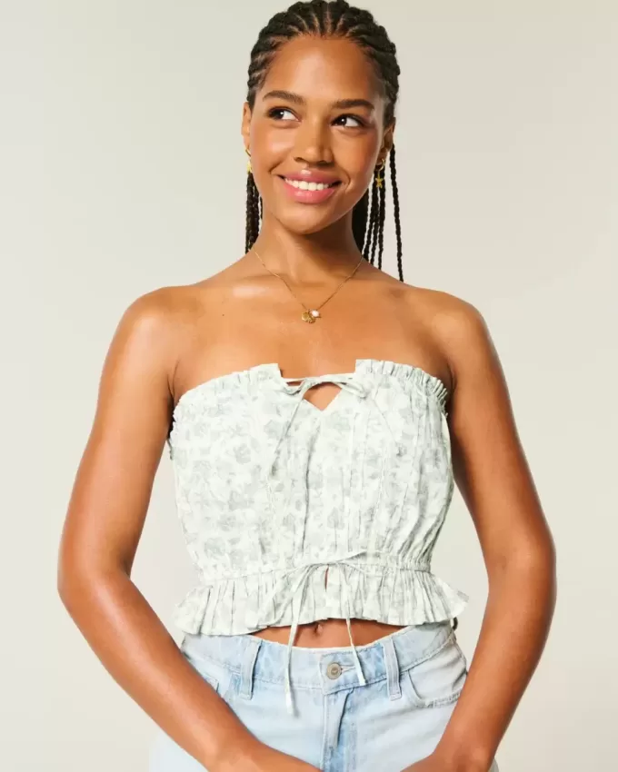 Easy Crop Strapless Lace Inset Tube Top