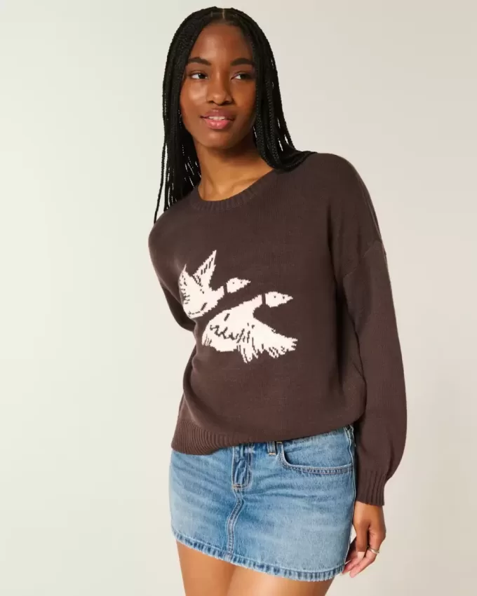 Easy Flying Birds Graphic Crew Sweater Easy Flying Birds Graphic Crew Sweater
