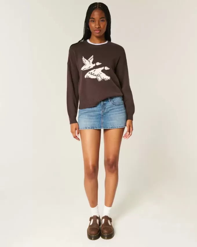 Easy Flying Birds Graphic Crew Sweater Easy Flying Birds Graphic Crew Sweater