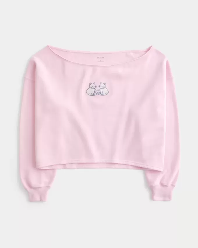 Easy Graphic Double Off-the-Shoulder Sweatshirt