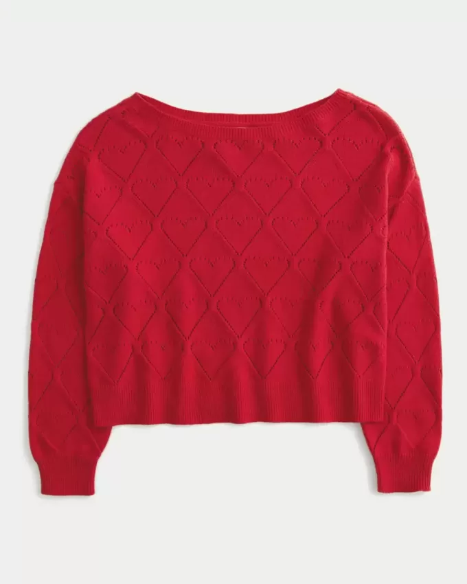 Easy Heart Pattern Off-the-Shoulder Sweater Easy Heart Pattern Off-the-Shoulder Sweater