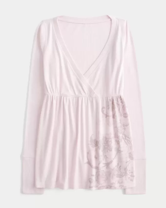 Easy Long-Sleeve Floral Pattern Babydoll Top Easy Long-Sleeve Floral Pattern Babydoll Top